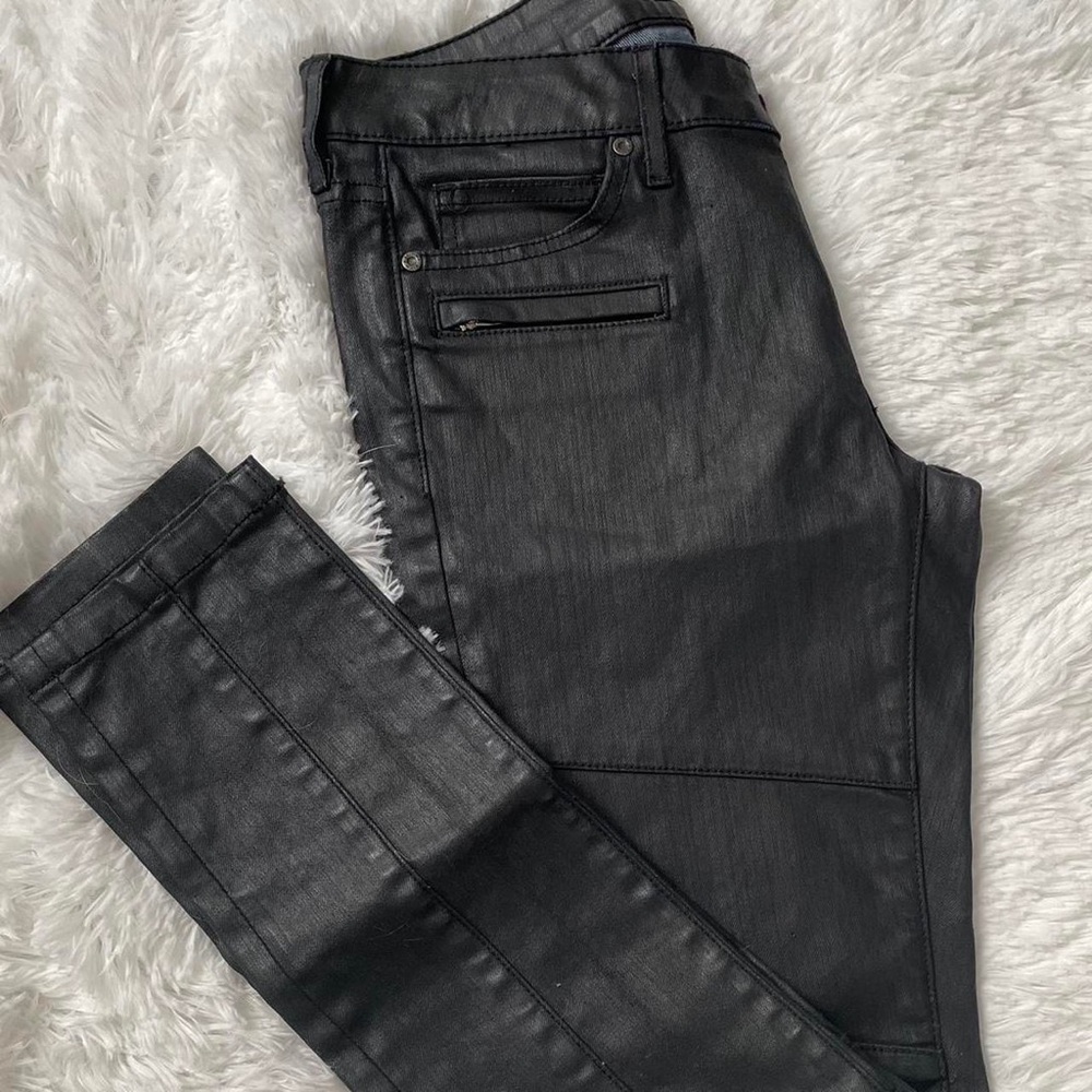 Rich & Skinny Coated Moto Jeans Black Size 28